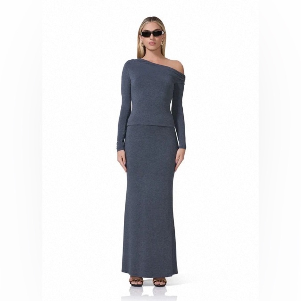 NEW AFRM Bria Draped One Shoulder Top On Long Sleeve Top in Charcoal